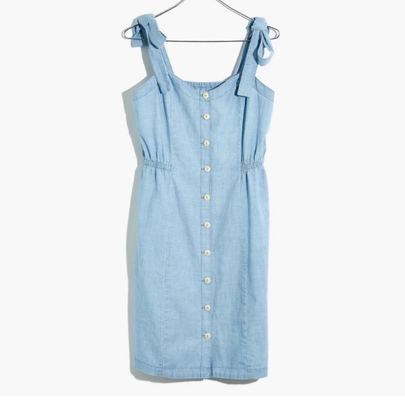 Madewell Chambray Button Up Sundress with Tie Straps, Size: - Picture 4 of 13